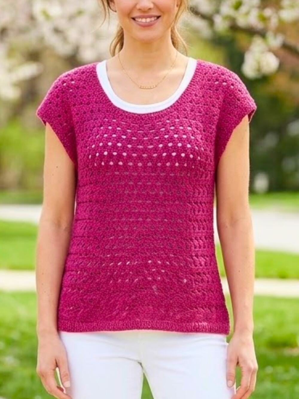 COLDWATER CREEK Fuchsia Open Knit Sweater Layering Size S/8